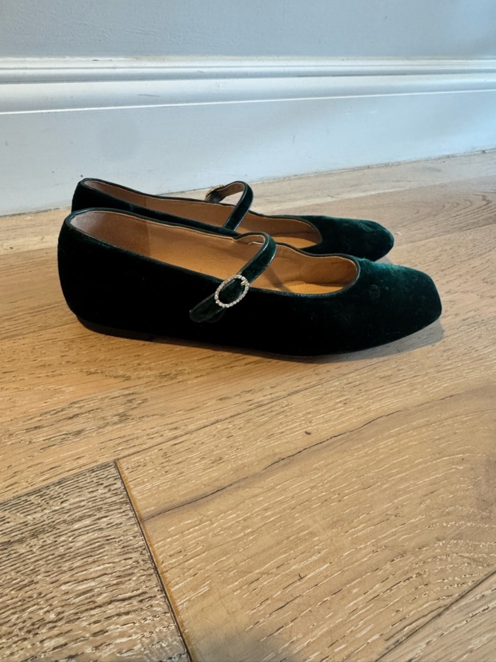J. Crew Emerald Velvet Mary Jane Flats with Embellished Buckle